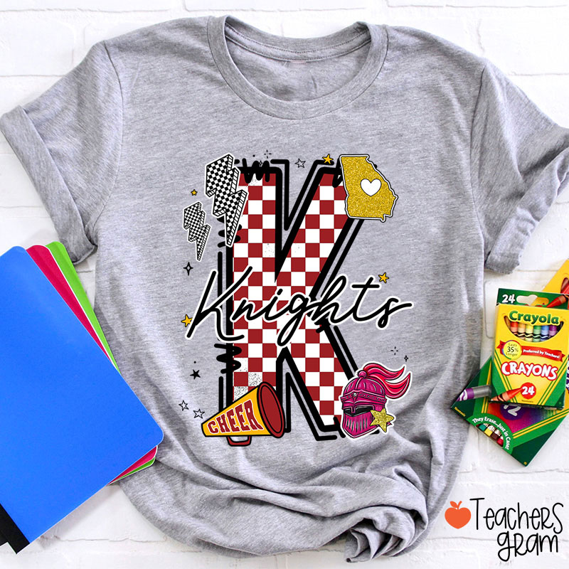 Personalized Mascot Initials Checkered School Spirit Teacher T-Shirt