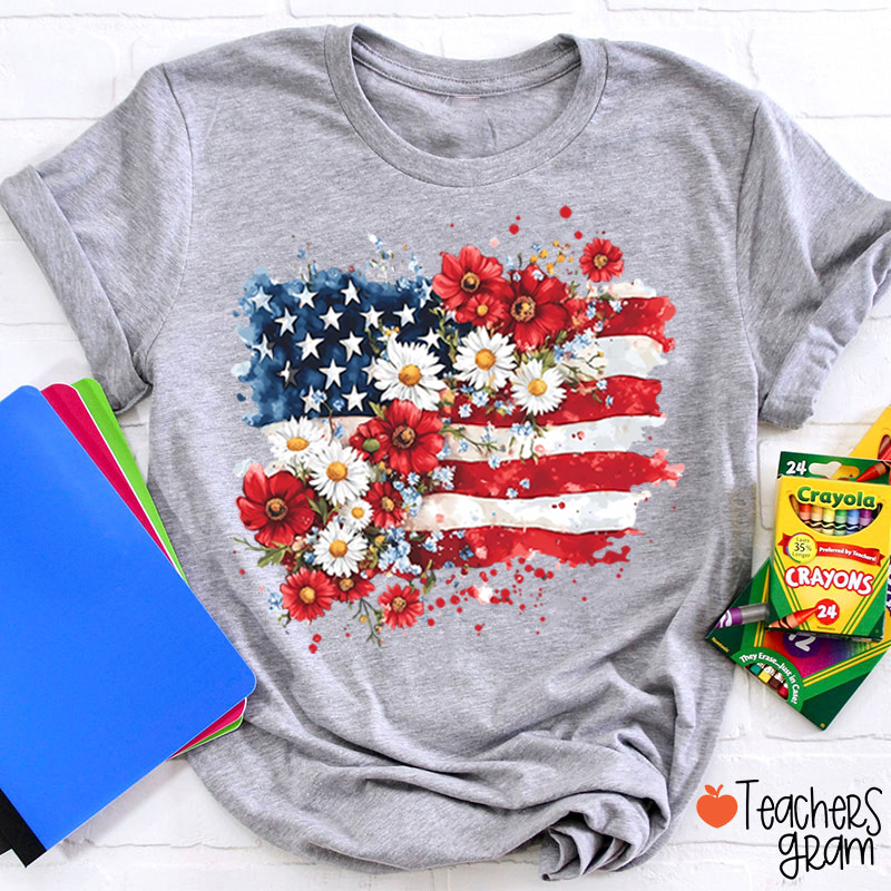 Flower National Flag Teacher T-Shirt