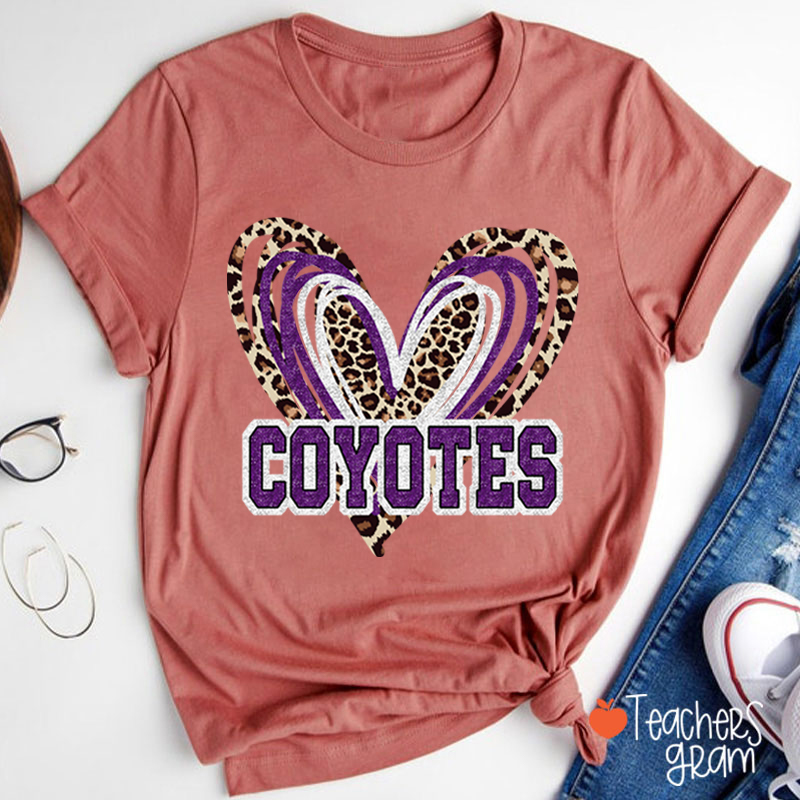Personalized Mascot Love Heart Leopard Teacher T-Shirt