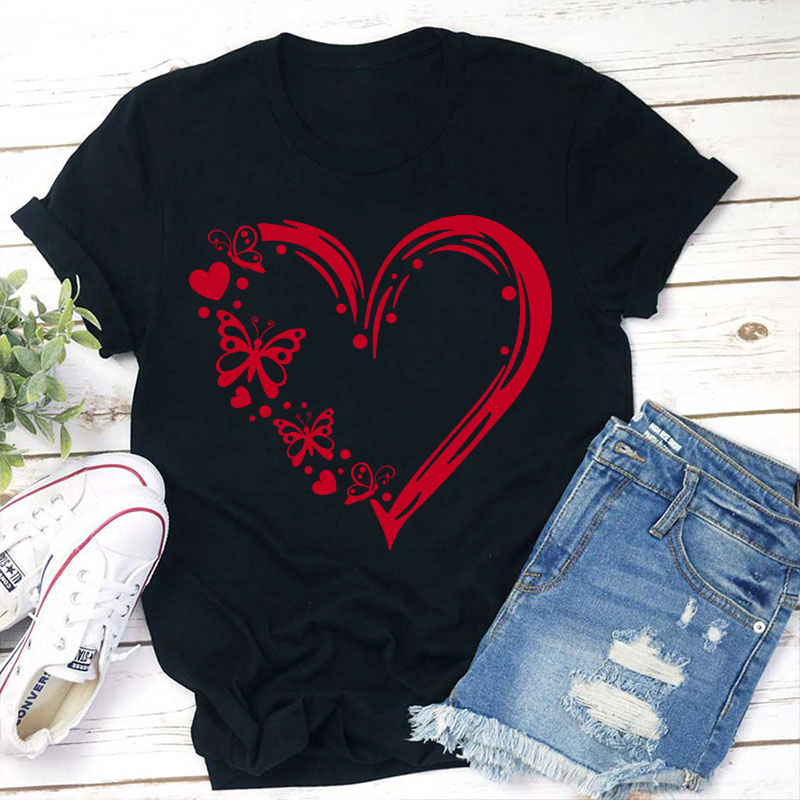 Valentine Heart With Butterfly Teacher T-Shirt