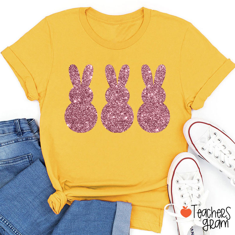 Three Glitter Cute Bunnies Teacher T-Shirt