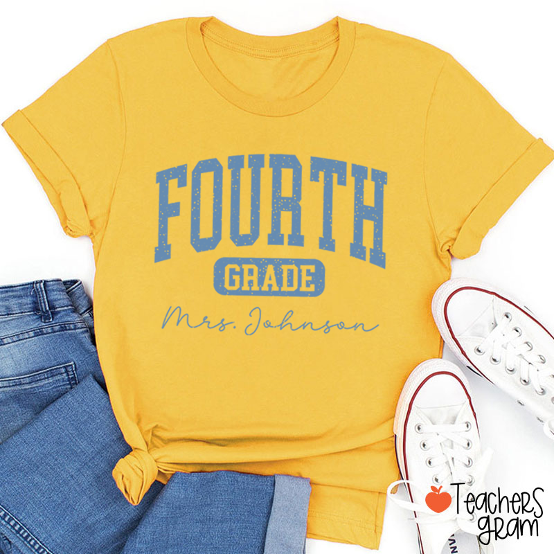 Personalized Name And Grade Vintage Distressed Varsity Letter Teacher T-Shirt