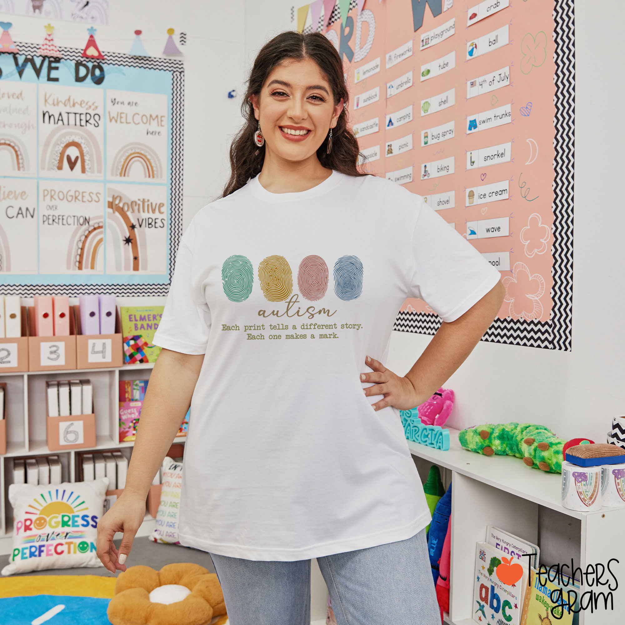 Autism Each Print Tells A Different Story Teacher T-Shirt