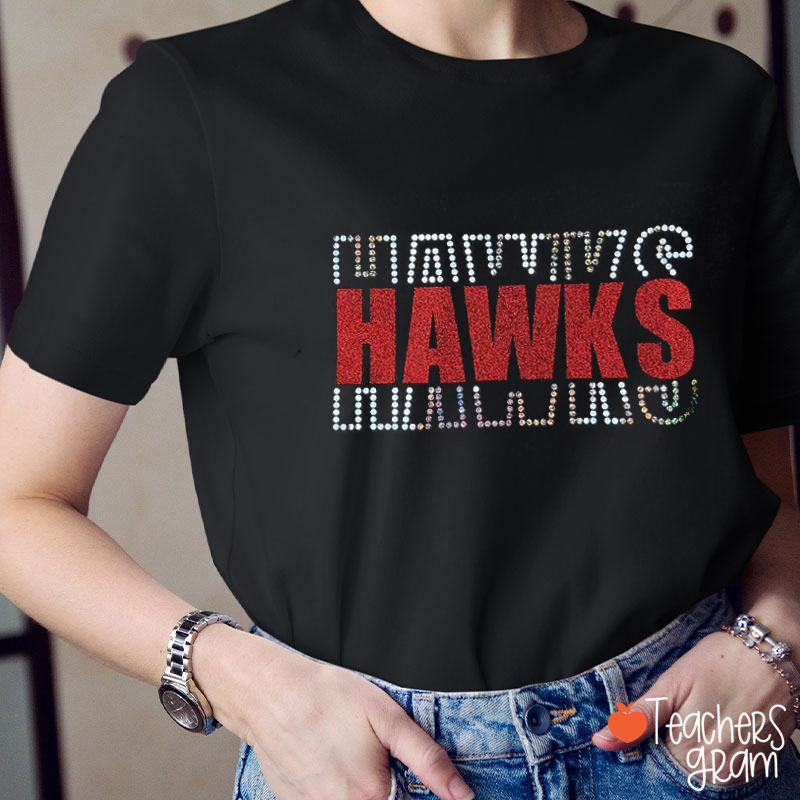 Personalized Mascot Faux Overlapping Text Rhinestone Stripes Teacher T-Shirt