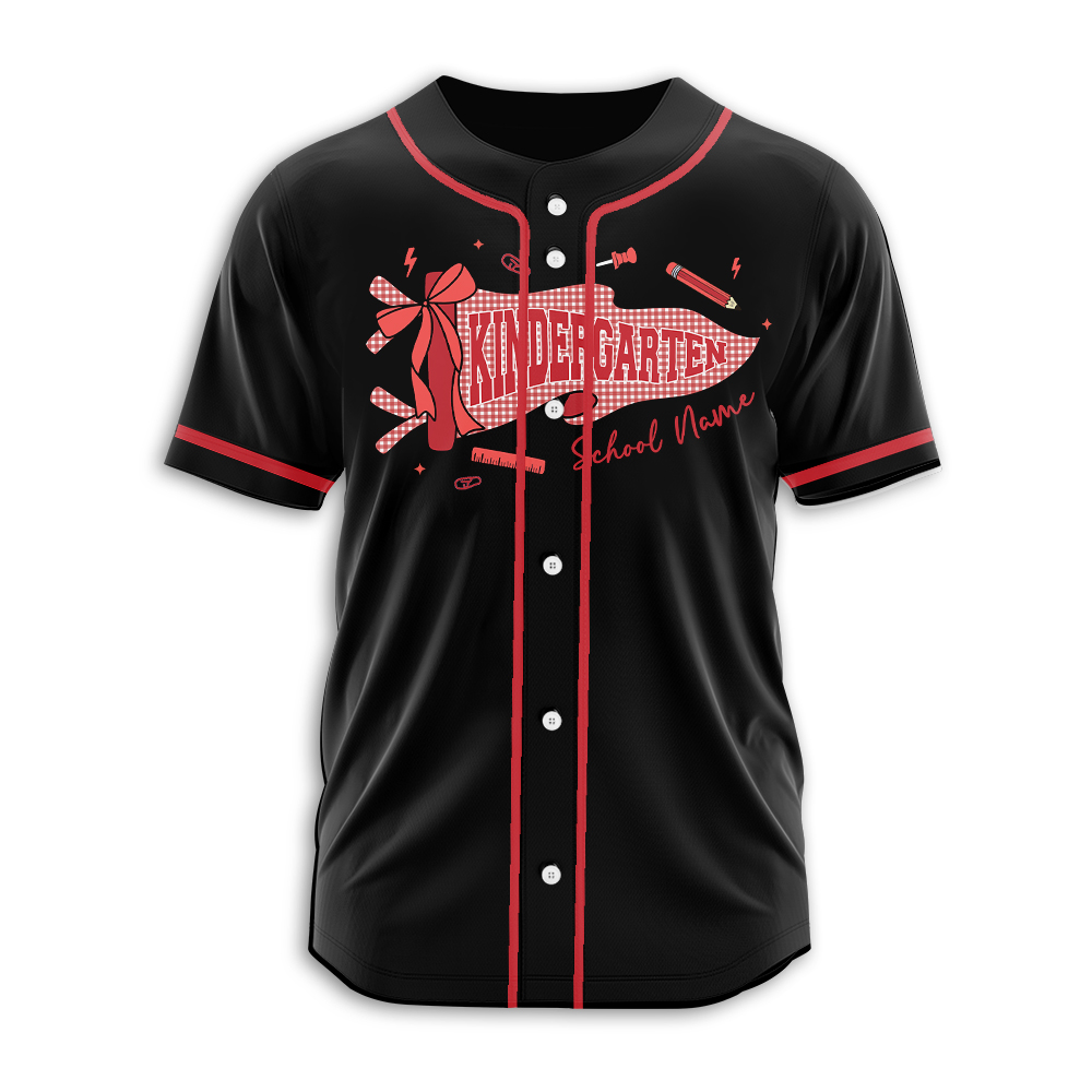 Personalized Greade And Name Coquette Bow Pennant Teacher Baseball Jersey