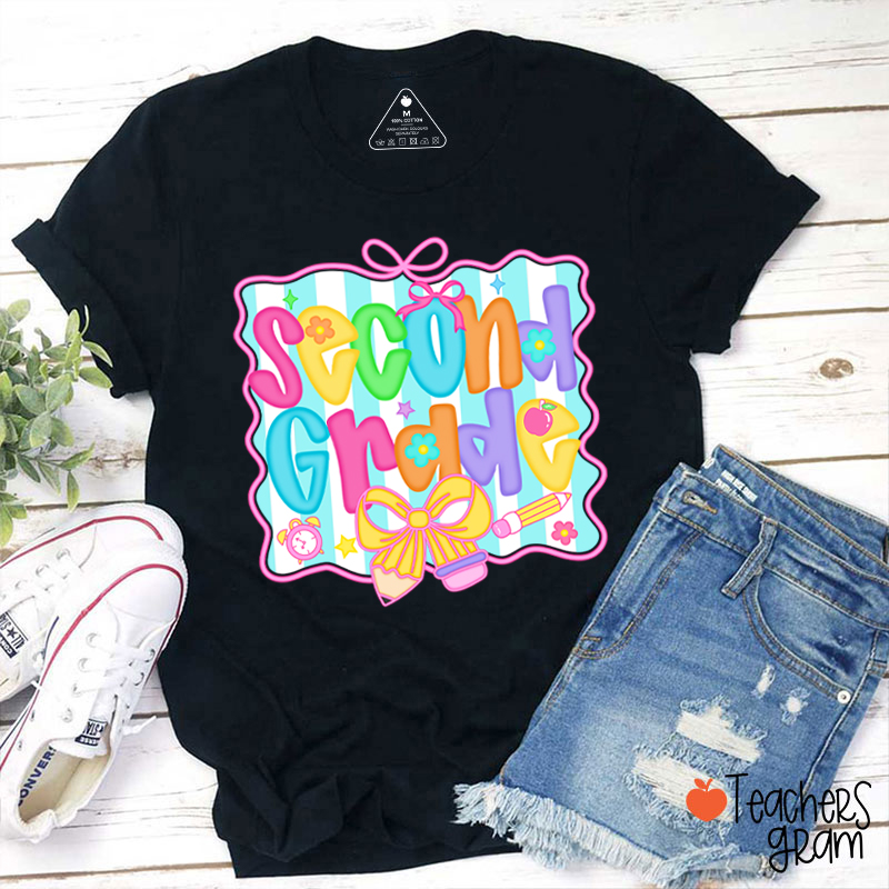 Personalized Grade Bow Tie Board Teacher T-Shirt