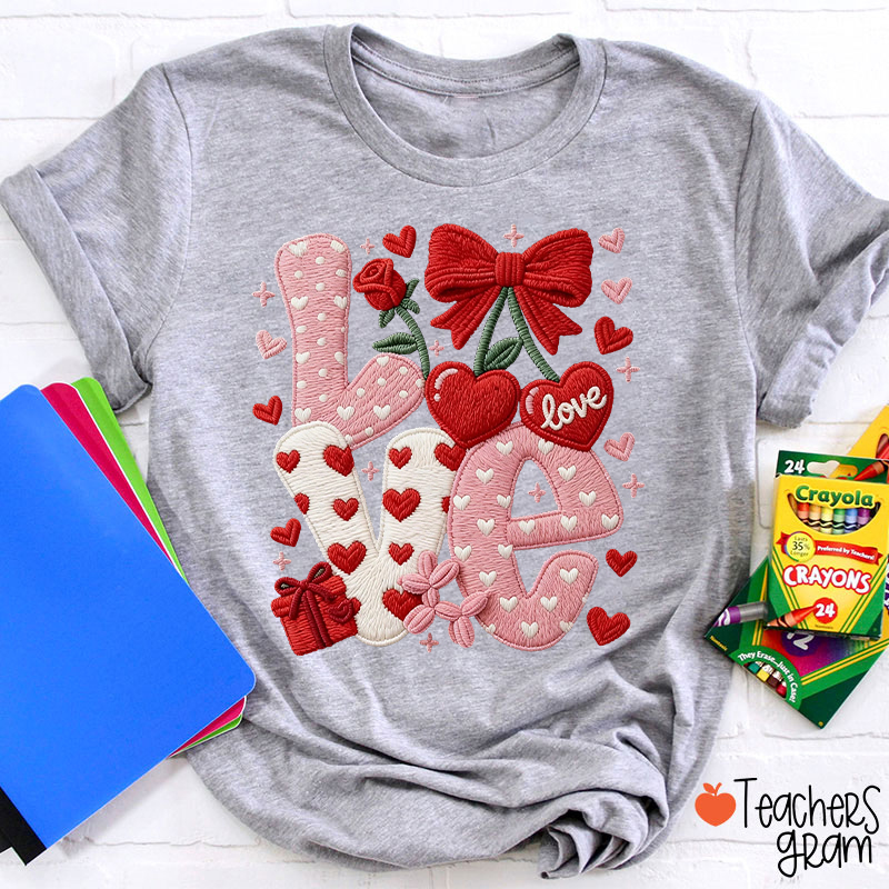 Faux Yarn Love And Rose Teacher T-Shirt