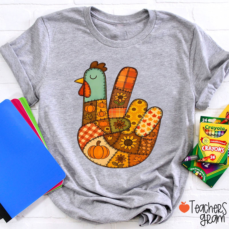 Retro Patchwork Turkey Teacher T-Shirt