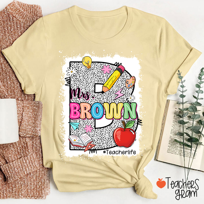 Personalized Name Initials Polka Dot Teacher T-Shirt