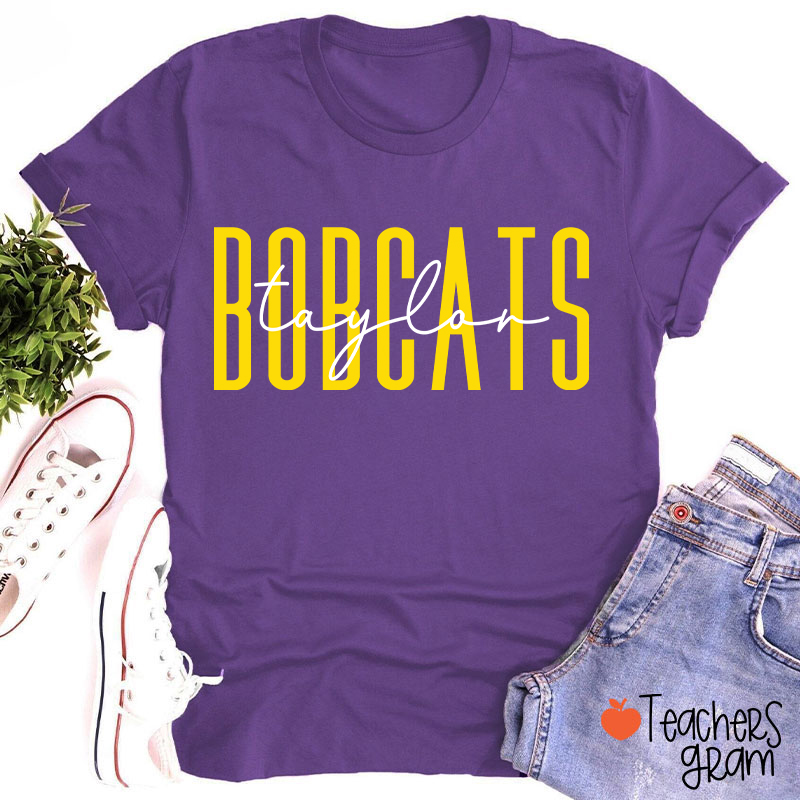 Personalized Mascot And Name Simple Fonts School Spirit Teacher T-Shirt