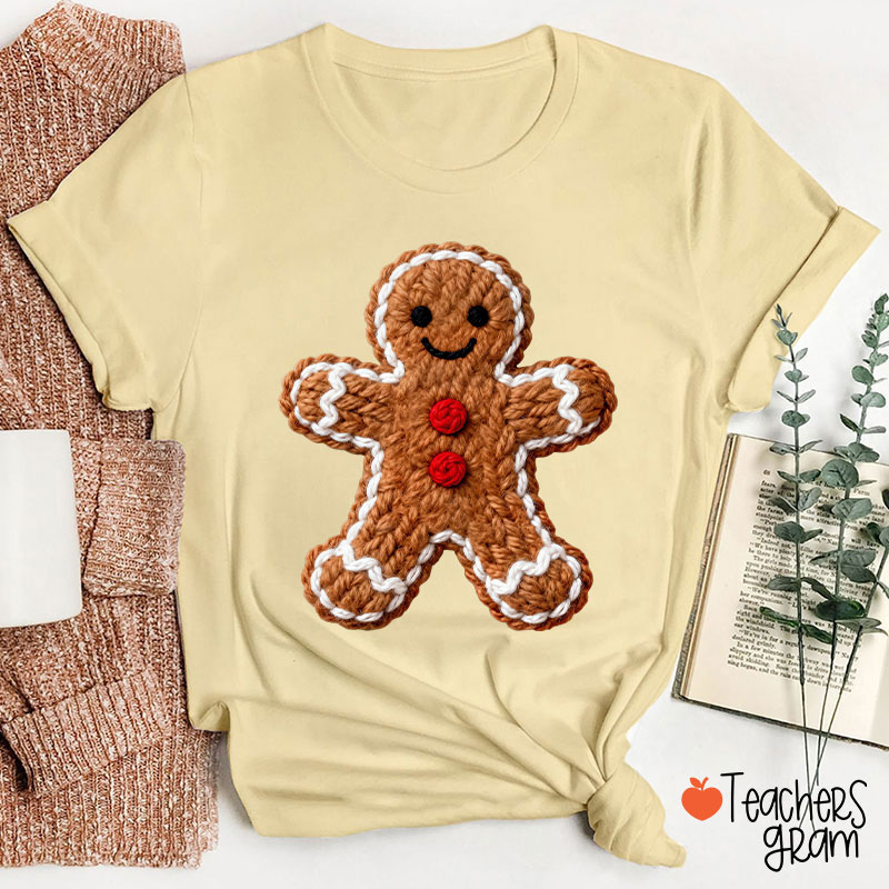 Faux Yarn Gingerbread Man Teacher T-Shirt