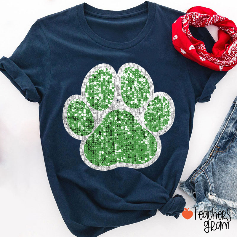 Personalized Paw Glitter School Spirit Teacher T-Shirt