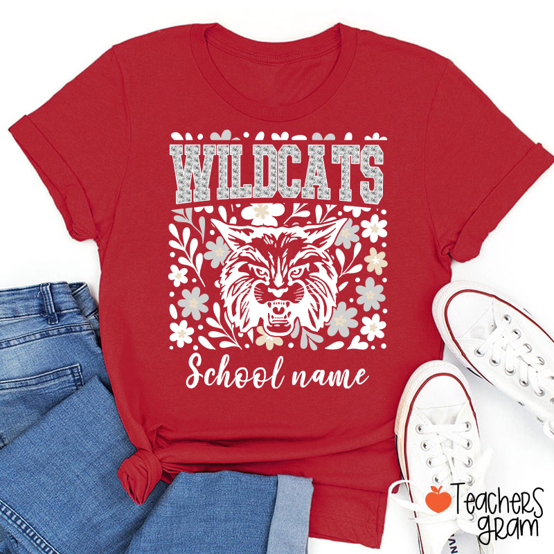 Personalized Mascot And School Name Flowers School Spirit Teacher T-Shirt