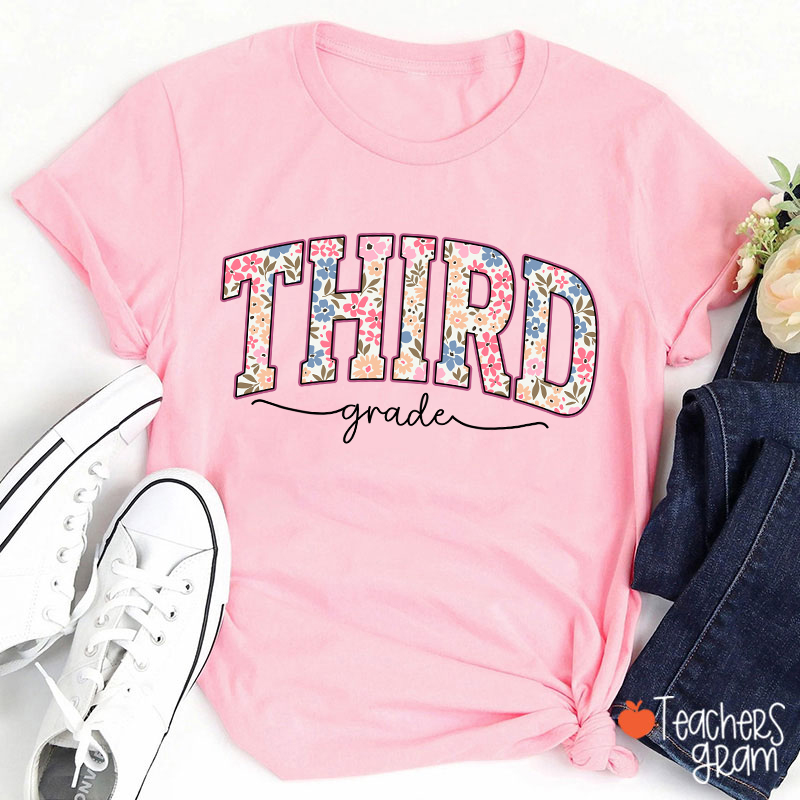 Personalized Grade Flowers Fonts Back To School Teacher T-Shirt