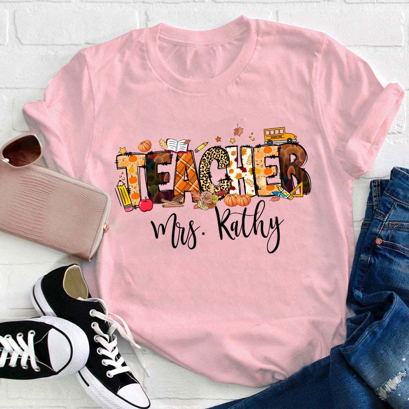 Personalized Name Autumn Crew Teacher T-Shirt