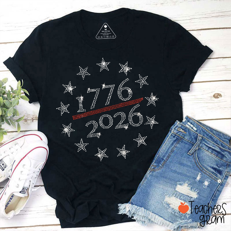 250th America Anniversary Rhinestone Teacher T-Shirt