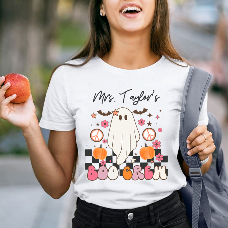 Personalized Name Halloween Boo Crew Teacher T-Shirt