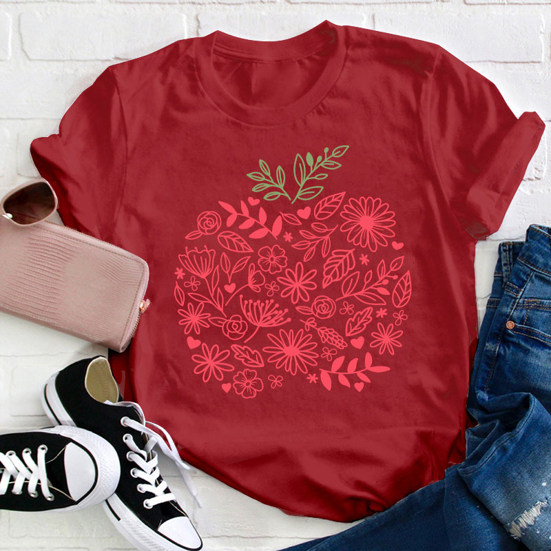 Teacher Apple Flower Teacher T-Shirt