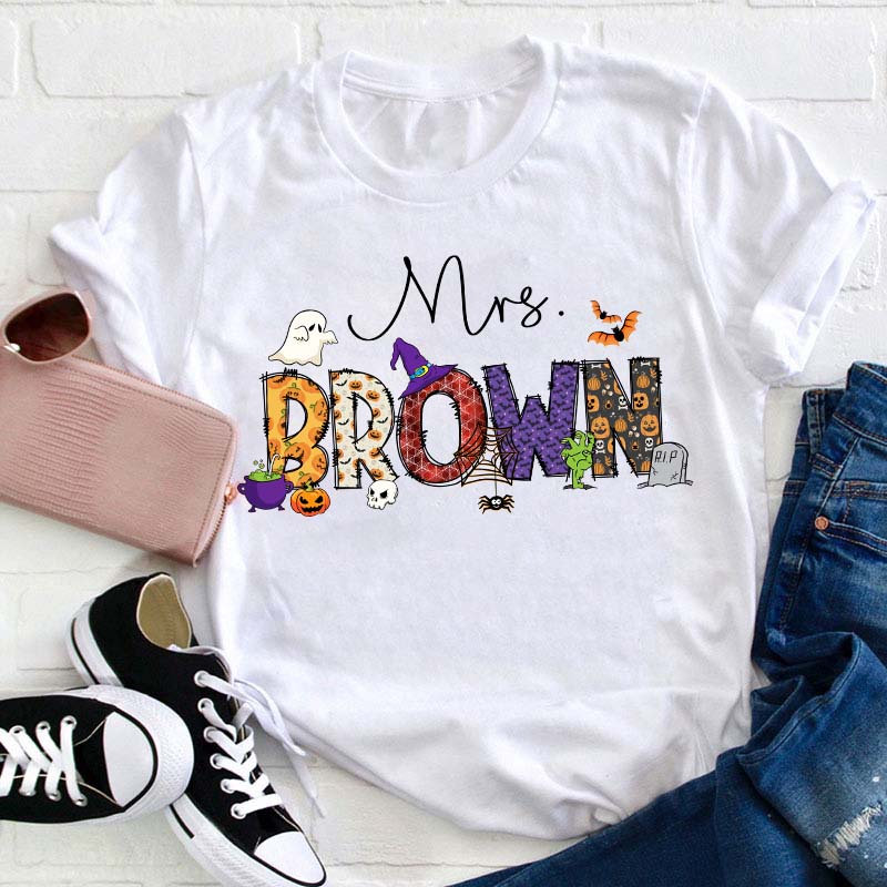 Personalized Name Happy Halloween Teacher T-Shirt
