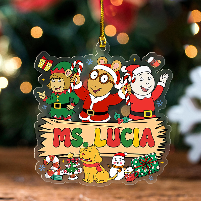 Personalized Name Cartoon Character Teacher Ceramic Christmas Ornament