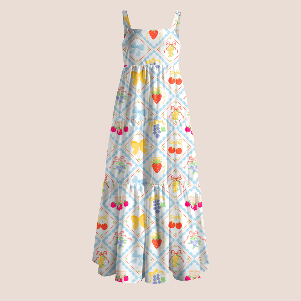 Cute Fruit And Bow Print Teacher Slip Dress