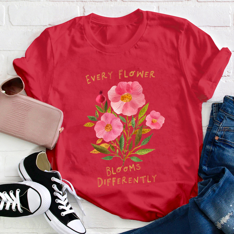 Every Flower Blooms Differently Neurodiversity Teacher T-Shirt