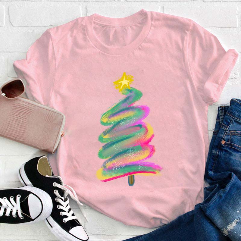 Colorful Graffiti Christmas Tree Teacher T-Shirt