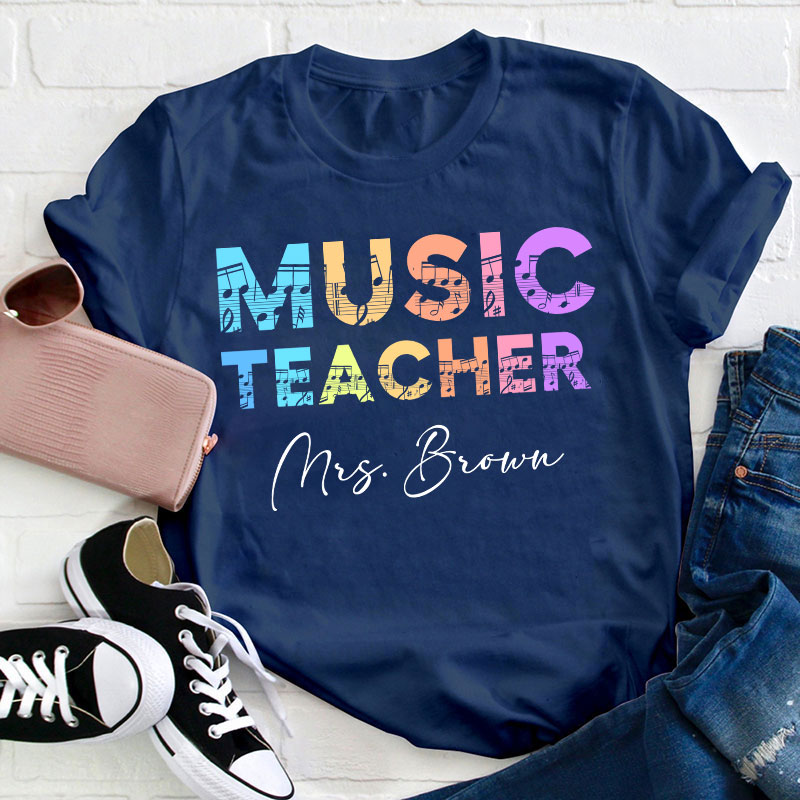 Personalized Name Colorful Music Teacher T-Shirt
