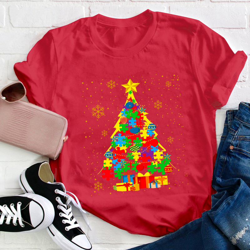 Autism Christmas Trees Teacher T-Shirt