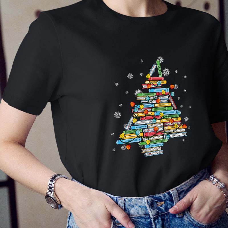 Christmas Books Tree Teacher T-Shirt