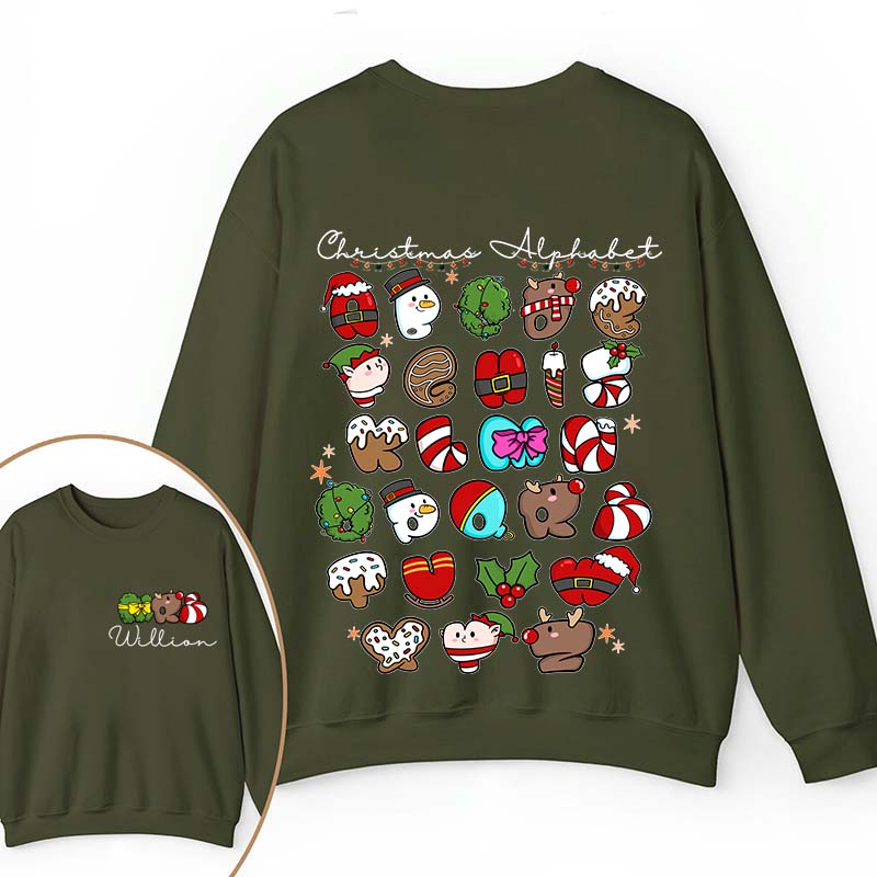 Personalized Christmas Alphabet Teacher Two Sided Sweatshirt