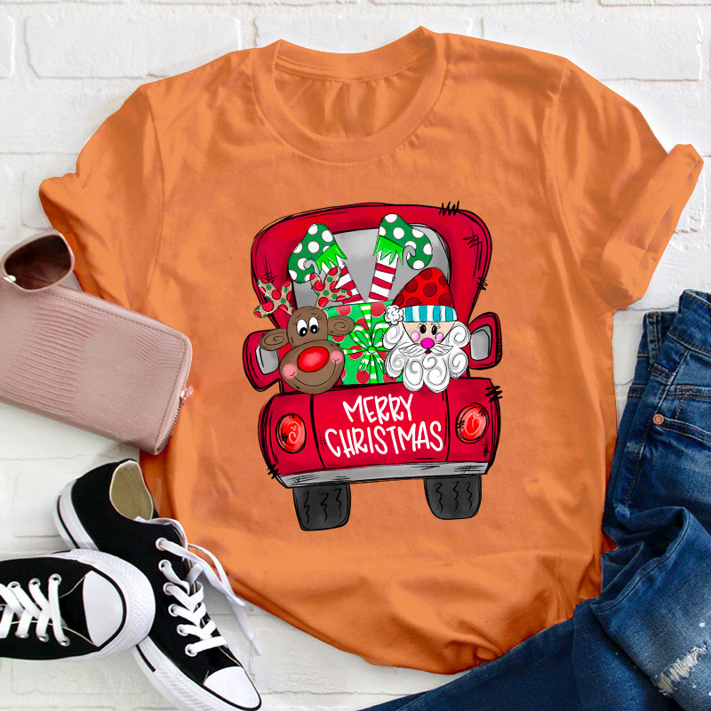 Merry Christmas Truck Teacher T-Shirt
