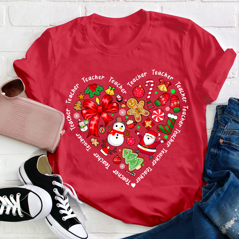 Merry Christmas Heart Teacher T-Shirt
