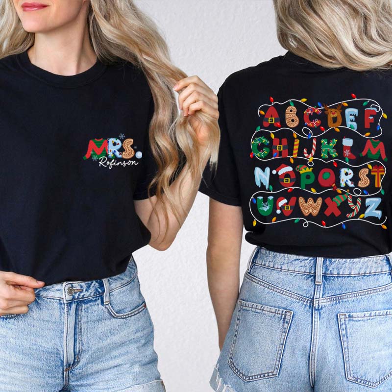 Teachergive | Personalized Alphabet Christmas Teacher T-Shirt sale
