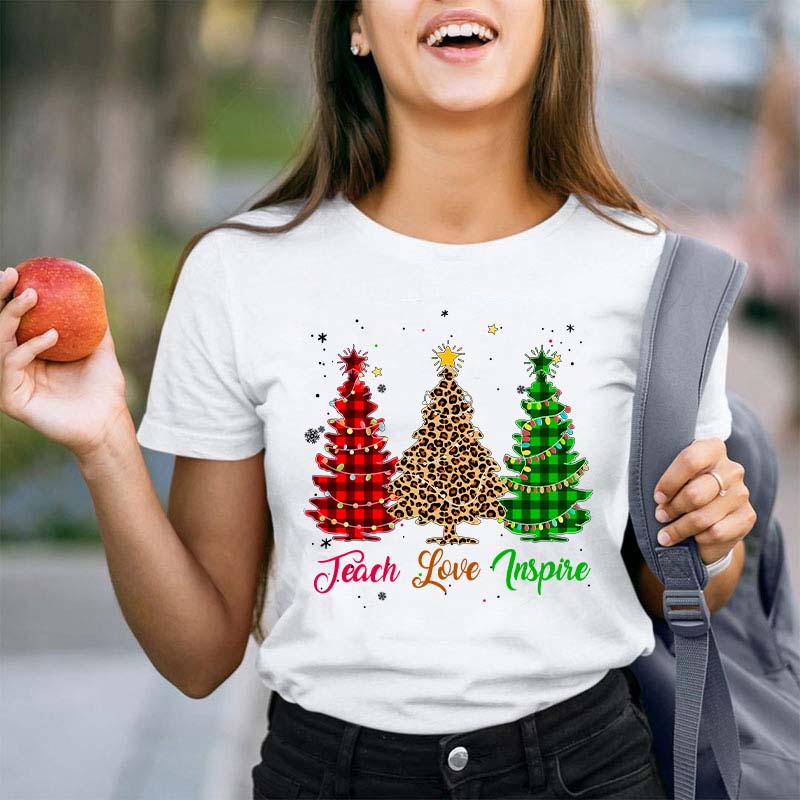 Teach Love Inspire Christmas Tree Teacher T-Shirt