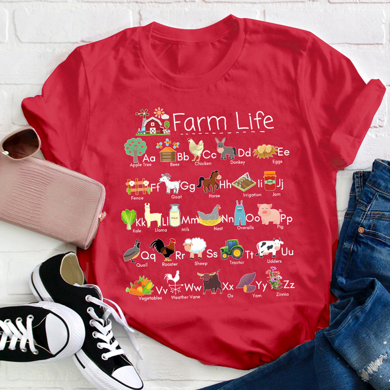 Farm Life Alphabet Teacher T-Shirt