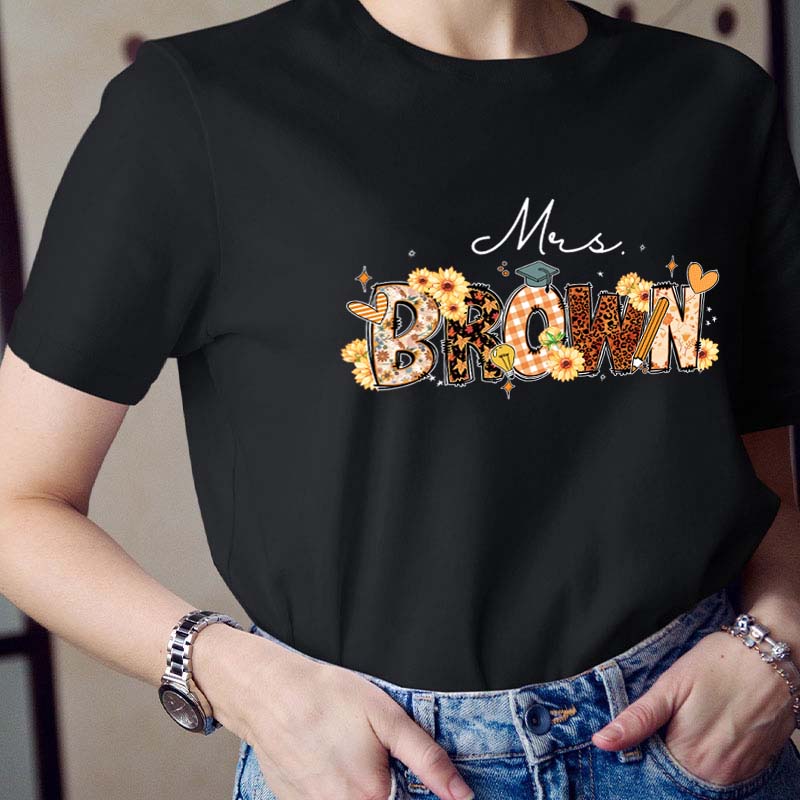Personalized Name Cute Sunflower Teacher T-Shirt