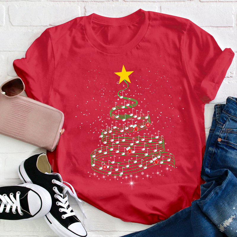 Music Note Christmas Tree Teacher T-Shirt Sale-Teachersgram
