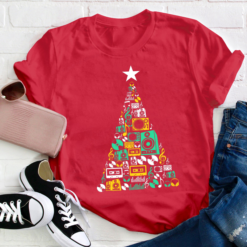 Music CD Tree Christmas Teacher T-Shirt