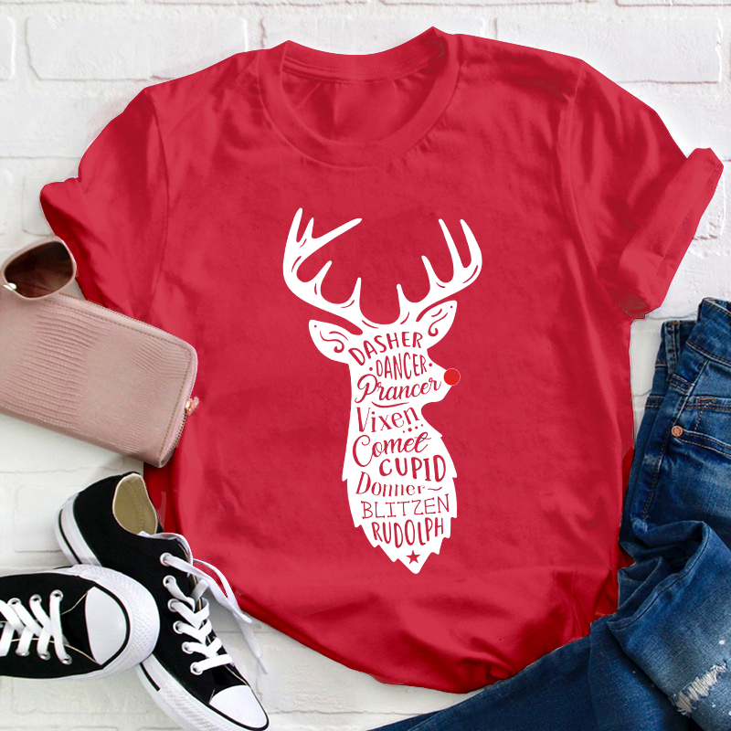 Santa's Red Nose Reindeers Teacher T-Shirt