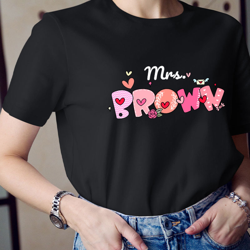 Personalized Name Pink Bubble Teacher T-Shirt