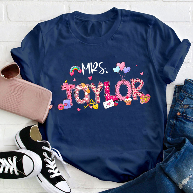 Personalized Pink Love Valentine Teacher T-Shirt