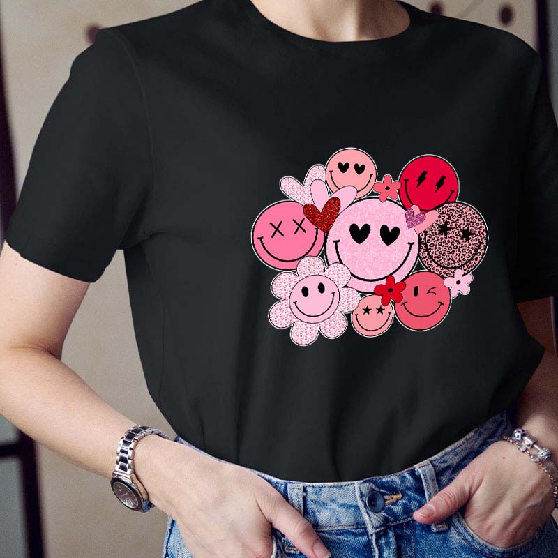 Valentines Smiley Faces Teacher T-Shirt