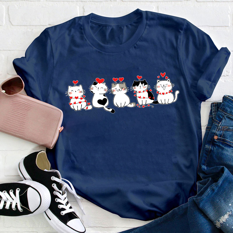 Hearts And Kittens Teacher T-Shirt