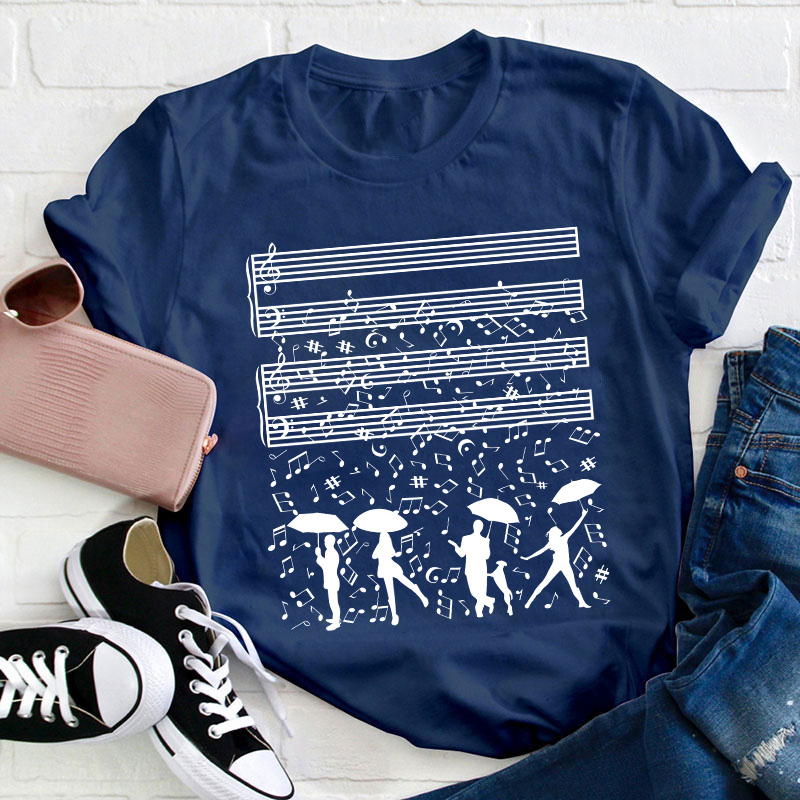Dancing On The Rainy Night Under The Musical Notes Teacher T-Shirt