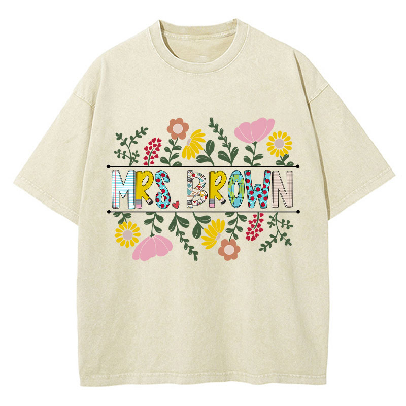 Personalized A Cluster Of Blooming Flowers Teacher Washed T-Shirt