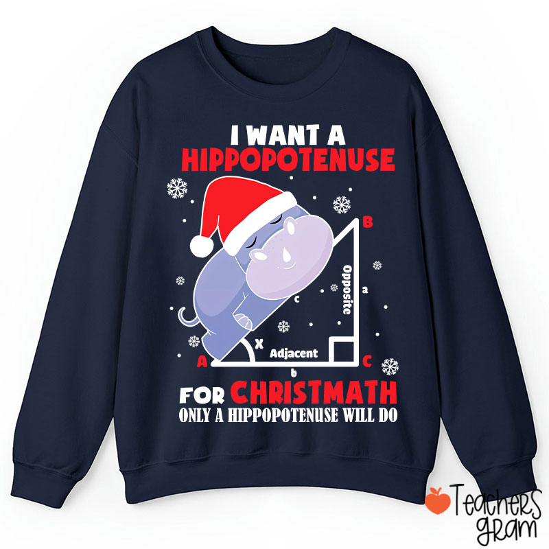I Want A Hippopotenuse For Christmas Teacher Sweatshirt