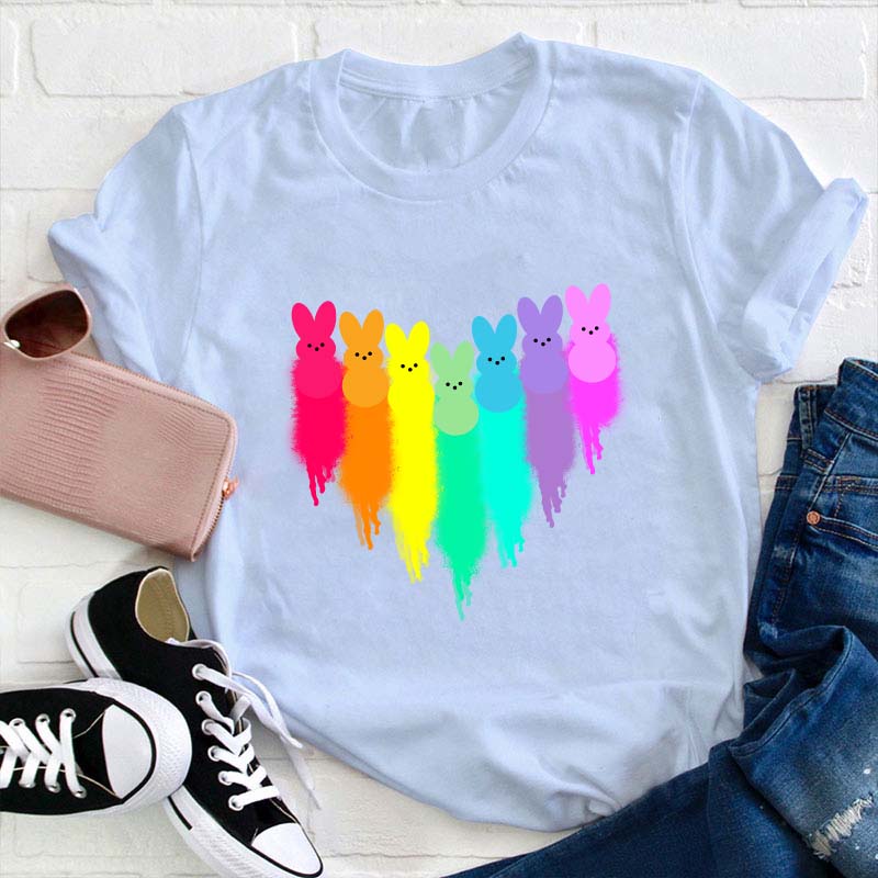 Colorful Easter Peeps Heart Teacher T-Shirt