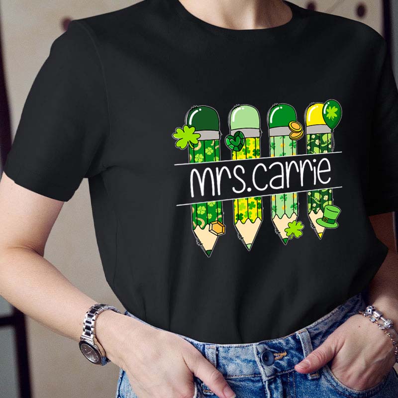 Personalized Green Pencil Teacher T-Shirt