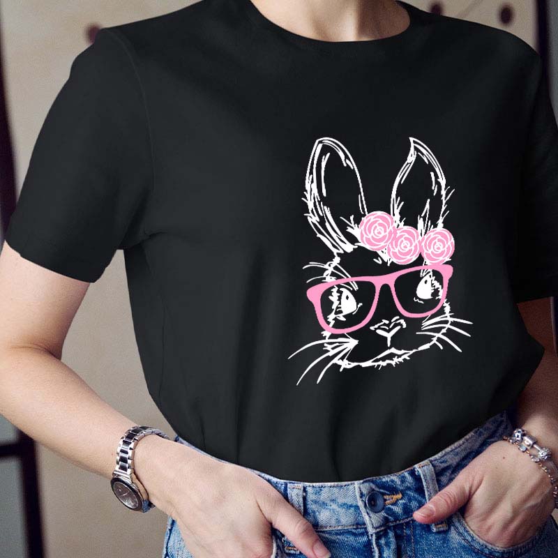 Bunny With Pink Glasses Teacher T-Shirt